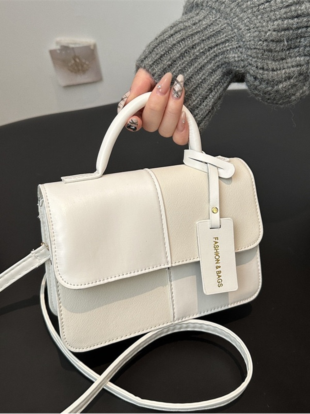 White Top-Handle Crossbody Bag - Minimalist Style. - Picture 3 of 6